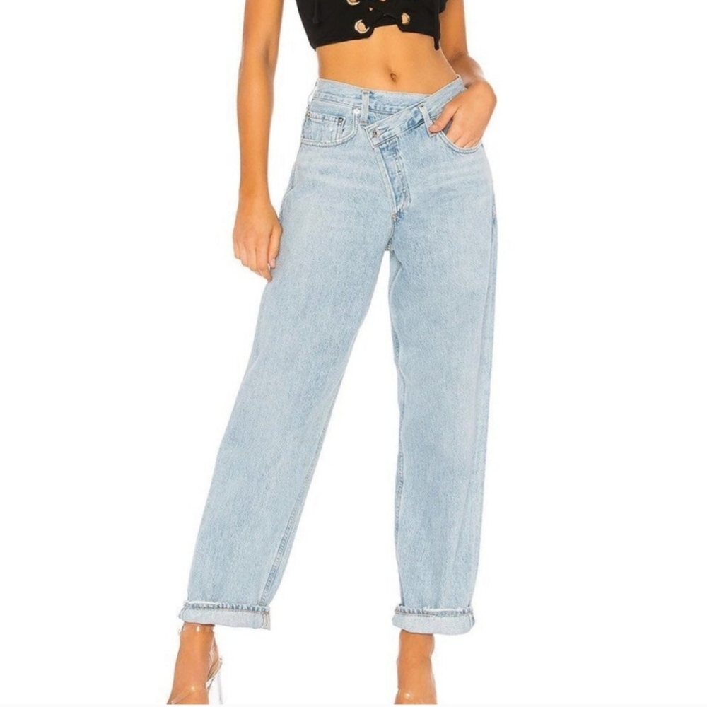Agolde Criss Cross Upsized Suburbia Straight Leg Light Blue Women's Jeans Sz 25